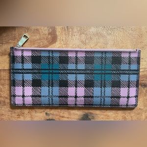 EUC Coach Purple Blue Black Plaid Large Clutch Pouch Bag Case